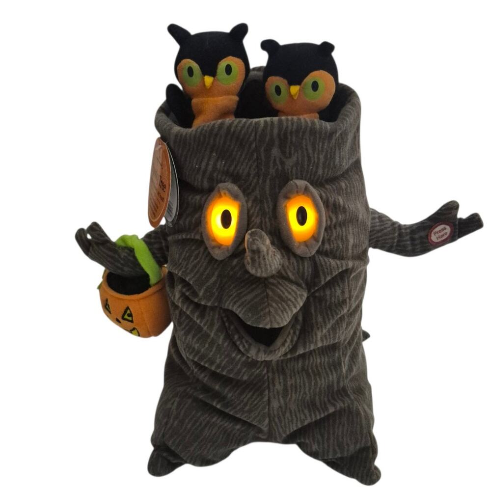 Hallmark Animated Spooky Tree Owl Plush Halloween Decor Lights Sound Motion 11"